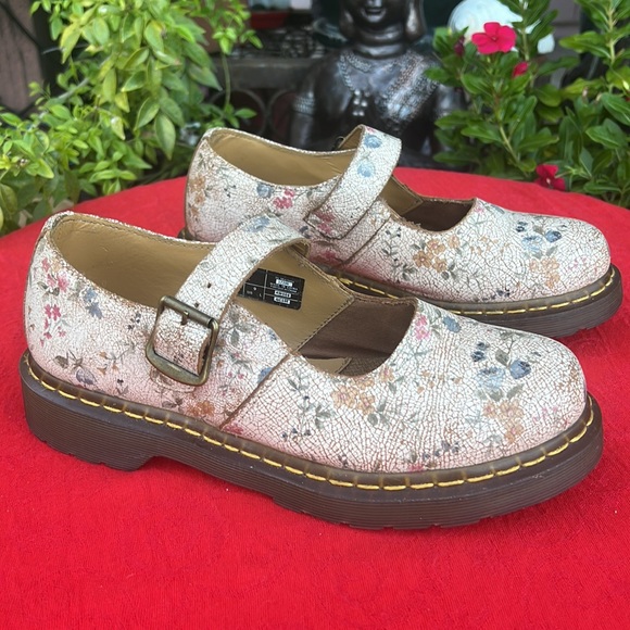🌸 Dr. Martens 12295 Vintage Floral Crackle Single Strap Mary Jane Loafers - Picture 7 of 17